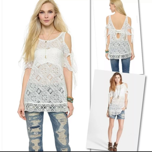Free People Tops - FREE PEOPLE GEO SANDS WHITE LACE TOP BLOUSE SZ L Free People Tops - FREE PEOPLE GEO SANDS WHITE LACE TOP BLOUSE SZ L